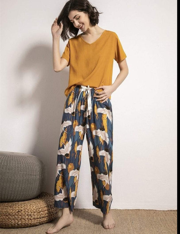 Dahlia Floral Pajamas in Yellow